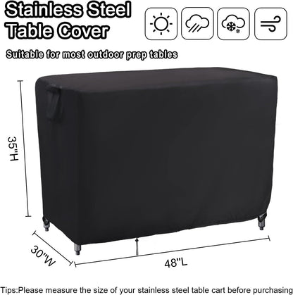 Kingling Outdoor Prep Table Cover 48 Inch, Waterproof Stainless Steel Table Cover Metal Outdoor Table Covers Weather Protection for Patio Kitchen Prep/Work Tables - 48''L x 30''W x 35''H