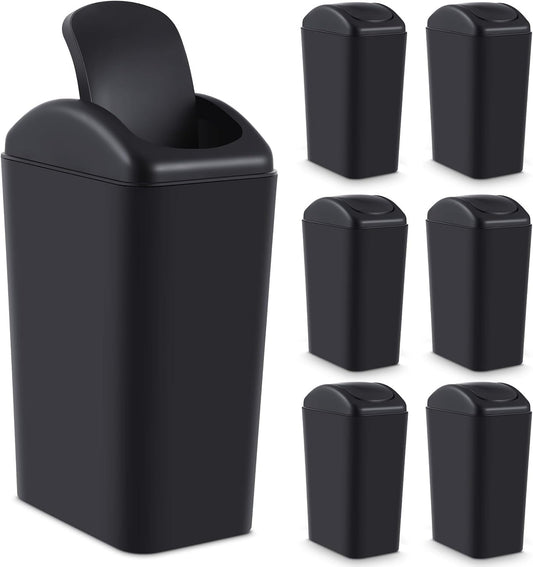 Hoolerry 8 Pcs 3 Gallon/12 Liter Small Trash Can Plastic Kitchen Garbage with Lid Small Trash Bin for Bathroom Office Bedroom Kitchen Waste Outdoor (Black)
