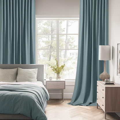 MIULEE Greyish Blue Back Tab Blackout Curtain 96 Inch Long 2 Panels Set for Bedroom, Rod Pocket/Pinch Pleat Thermal Insulated Living Room Darkening Pleated Light Blocking Floor to Ceiling Drape