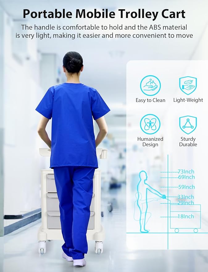 Mobile Ultrasound Trolley Cart Portable Ultrasound Imaging Scanner Vehicle Medical Beauty Storage Cart 110LBS Load with 4 Wheels 2 Brake for Hospital Office Bedroom Medical Clinic