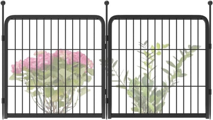 FXW Garden Fence Outdoor for The Yard – 24in(H) x 3.7ft(L) Heavy Duty Metal Animal Barrier for Dog and Rabbit, Decorative Dog Fence, 2 Panels, Black