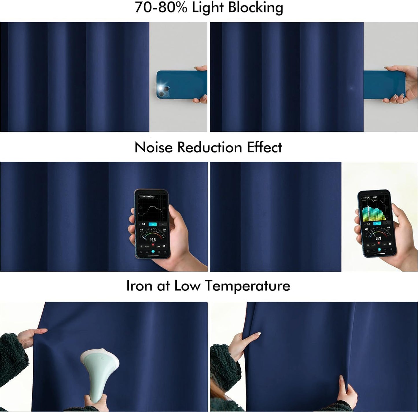 MIULEE Navy Blue Back Tab Blackout Curtains 63 Inch Length 2 Panels Set for Living Room Bedroom Privacy, Rod Pocket/Pinch Pleat Thermal Insulated Room Darkening Pleated Light Blocking Drapes