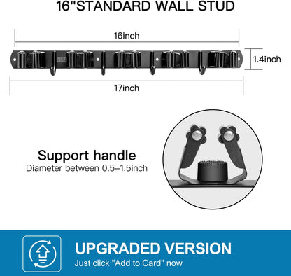 IMILLET 2 Pack Broom and Mop Holder Wall Mounted, Broom Holder Stainless Steel Broom Organizer Heavy Duty Tools Organizer Self Adhesive for Laundry Room Garage Garden（5 Racks and 4 Hooks）