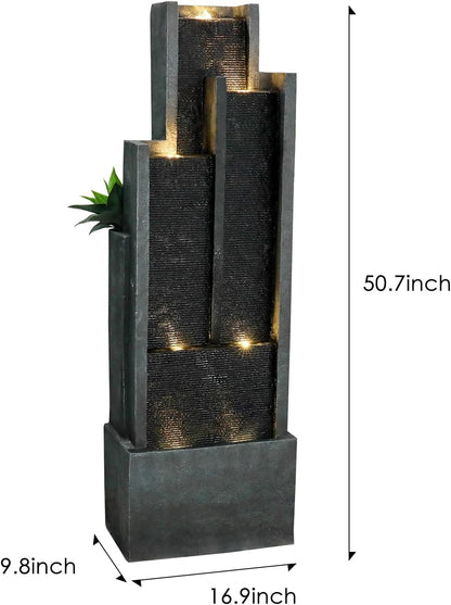 SunJet 5-Tiers Indoor/Outdoor Garden Water Fountain - 50.7inches Modern Floor-Standing Cascading Water Feature - Suitable for Deck, Patio, Porch, Yard Decor