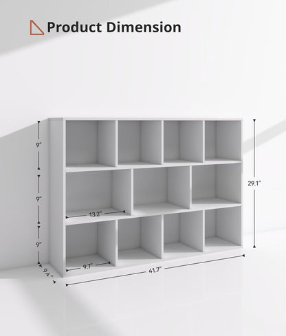 11 Cube White Kids Toy Storage Organizer & Bookshelf – Toy and Book Storage for Kids, Baby Bookshelf for Nursery, Wooden Bookcase & Book Organizer for Classroom