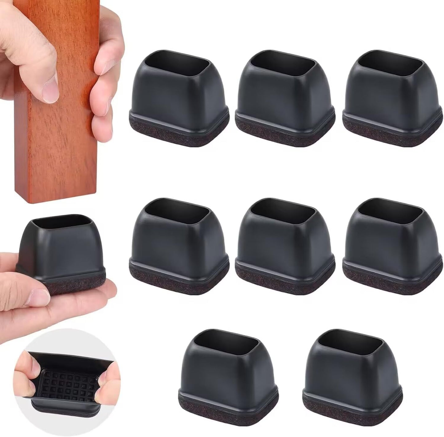 Ezprotekt 8 Pcs Rectangle Black Silicone Chair Leg Floor Protectors with Felt, Rectangle Chair Leg Caps, Furniture Leg Covers Cups for Chair Table Desk (Fit L :1.3-1.7", W: 0.9-1.2")