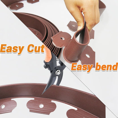 Landscape Edging Border, Plastic Edging for Landscaping, Garden Edging Border,Lawn Edging,Garden Borders,Flower Bed Edging no dig,Rubberific Landscape Edging, (Plastic Stakes, Brown-66Feet)