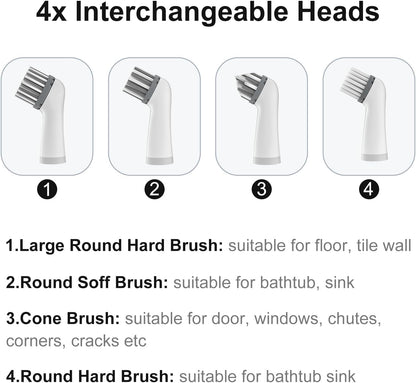 Electric Cleaning Brush with 4 in 1 Multiple Brush Heads, Indoor Household Cordless Motorized Brush for Bathroom Toilet Kitchen Tile Crevice(Grey)