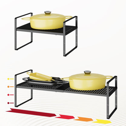 Hole Pattern Expandable Shelf Organizer,1Pack 10.2" Wide Easy to Assemble Cabinet Organizer Shelf, 16.5~27.1" Adjustable Height&Stackable Spice Organization for Cupboard, Black