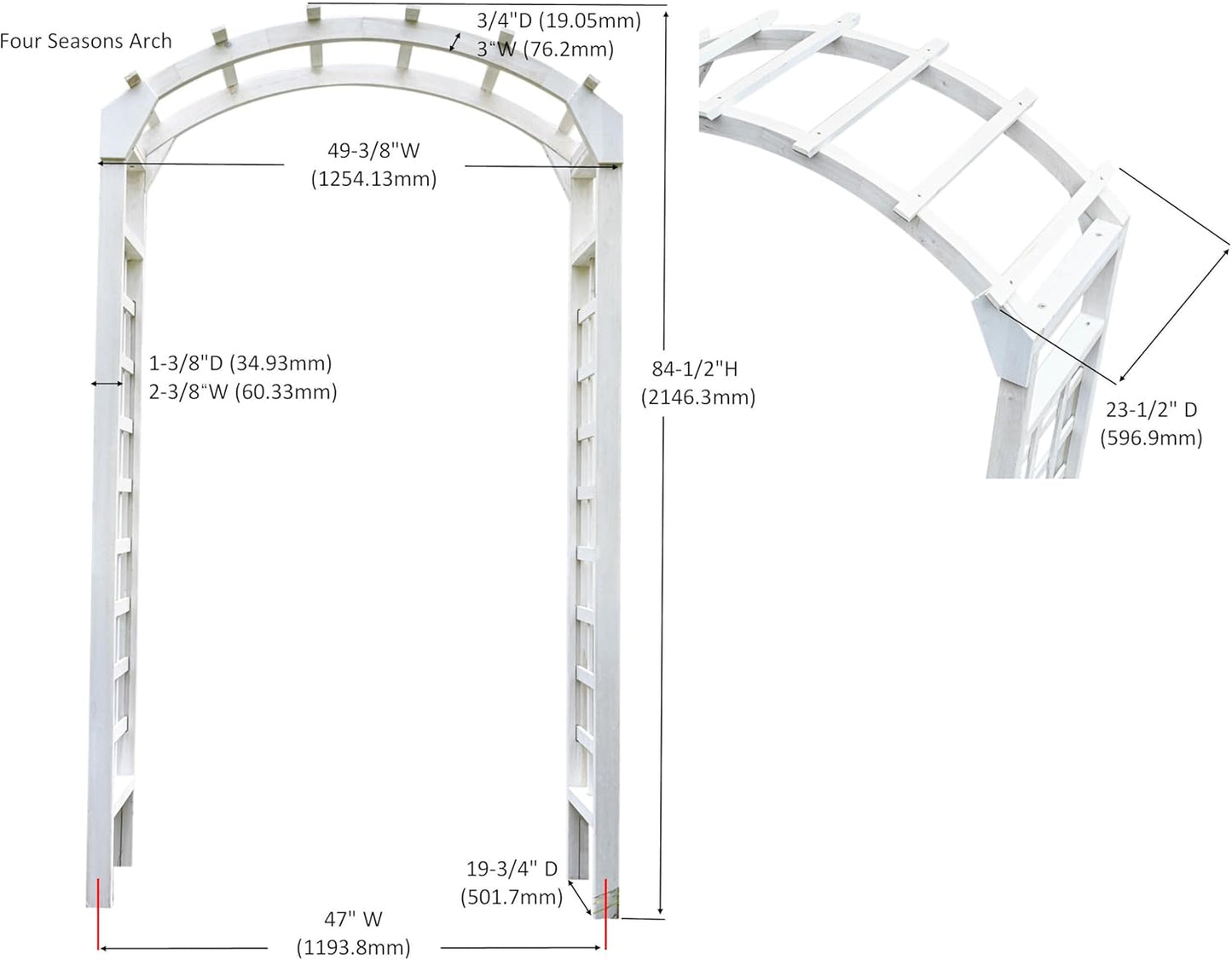 Solid Fir Wooden Garden Arch Premium Outdoor Trellis for Climbing Plants, 84.5”H×49.37”W×23.5’’D, Also can be Used for Wedding and Party Decoration