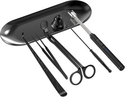6 in 1 Candle Accessory Set,Candle Wick Trimmer Cutter,Candle Wick Dipper,Candle Wick Snuffer, Rechargeable Candle Lighter,Storage Tray Plate,Tweezers,Stainless Steel Candle Care Kit Home Gift(Black)