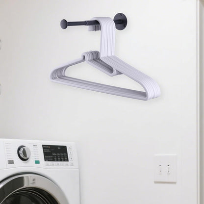 4 Pack Retractable Hanger Holder for Laundry Room, Wall Mount Organizer Rack for Lightweight Clothes, Space Saving Laundry Hook Rod, Keep Empty Hangers Handy, Black