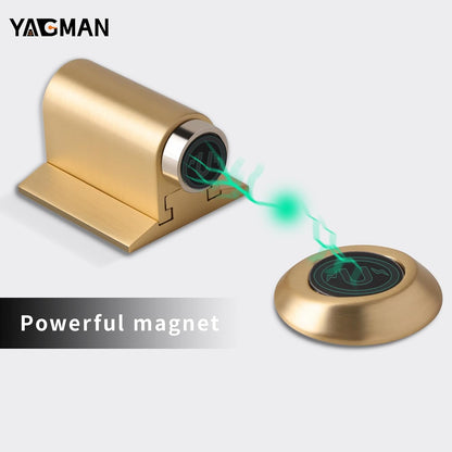 3 Pack Magnetic Door Stoppers Retractable Bottom of Door Holder No Drilling Mount Floor Door Stop with Screws and Adhesive Catch Door Keep Door Open Brushed Gold BG-3