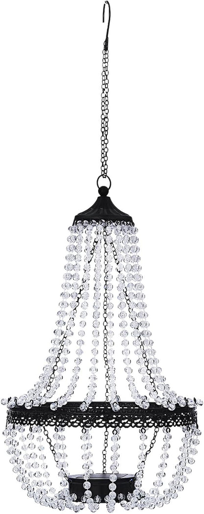 Hanging Solar Chandelier Outdoor, 30 Cool White Lights Acrylic Clear Beaded Chandelier with S Hooks Modern Lantern for Garden Yard Patio Gazebo Decorations, 28”H