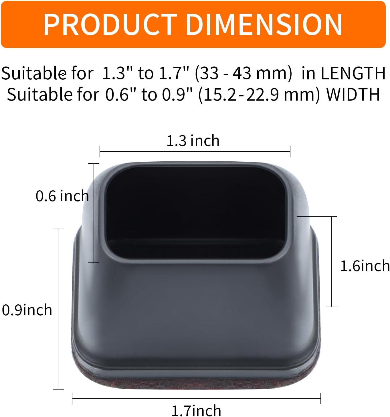 Ezprotekt 24 Pcs Rectangle Felt Chair Leg Floor Protectors for Hardwood Floors, Rectangle Black Silicone Furniture Pads Caps Covers for Chair Desk Table (Fit L :1.3-1.7", W: 0.6-0.9")