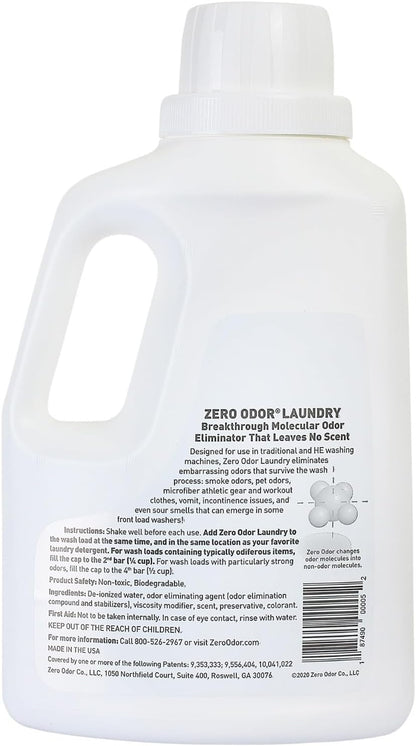 Zero Odor – Laundry Odor Eliminator - Permanently Eliminate laundry Odor – Patented Molecular Technology Best For Clothes, Towels & Linens, Shoes, Bags, Etc. - rinse and refresh Again, 64oz