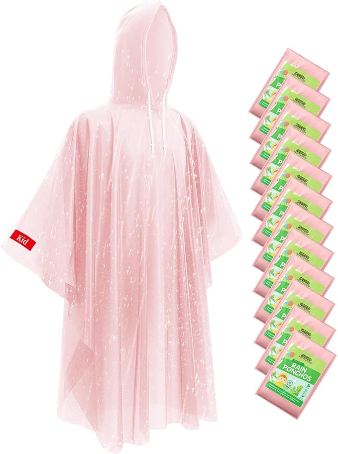 Hitituto Rain Ponchos Family Pack Kids– 6/12/24 Pack Disposable Poncho with Hood, Clear & Assorted Colors, Home Survival Kits