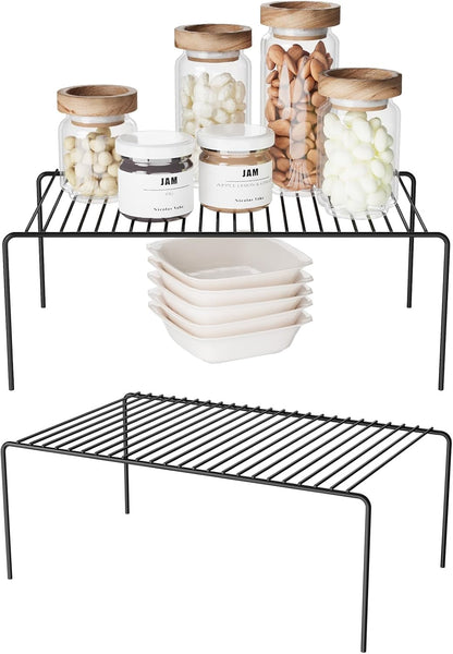 Medium(13 x 9.4 inch)Black Cabinet Storage Shelf Rack Set of 2, Rustproof Metal Wire Kitchen Counter Organizers and Storage, Spice Organization for Cabinet, Plate, Dish, Pantry, Bathroom, Fridge