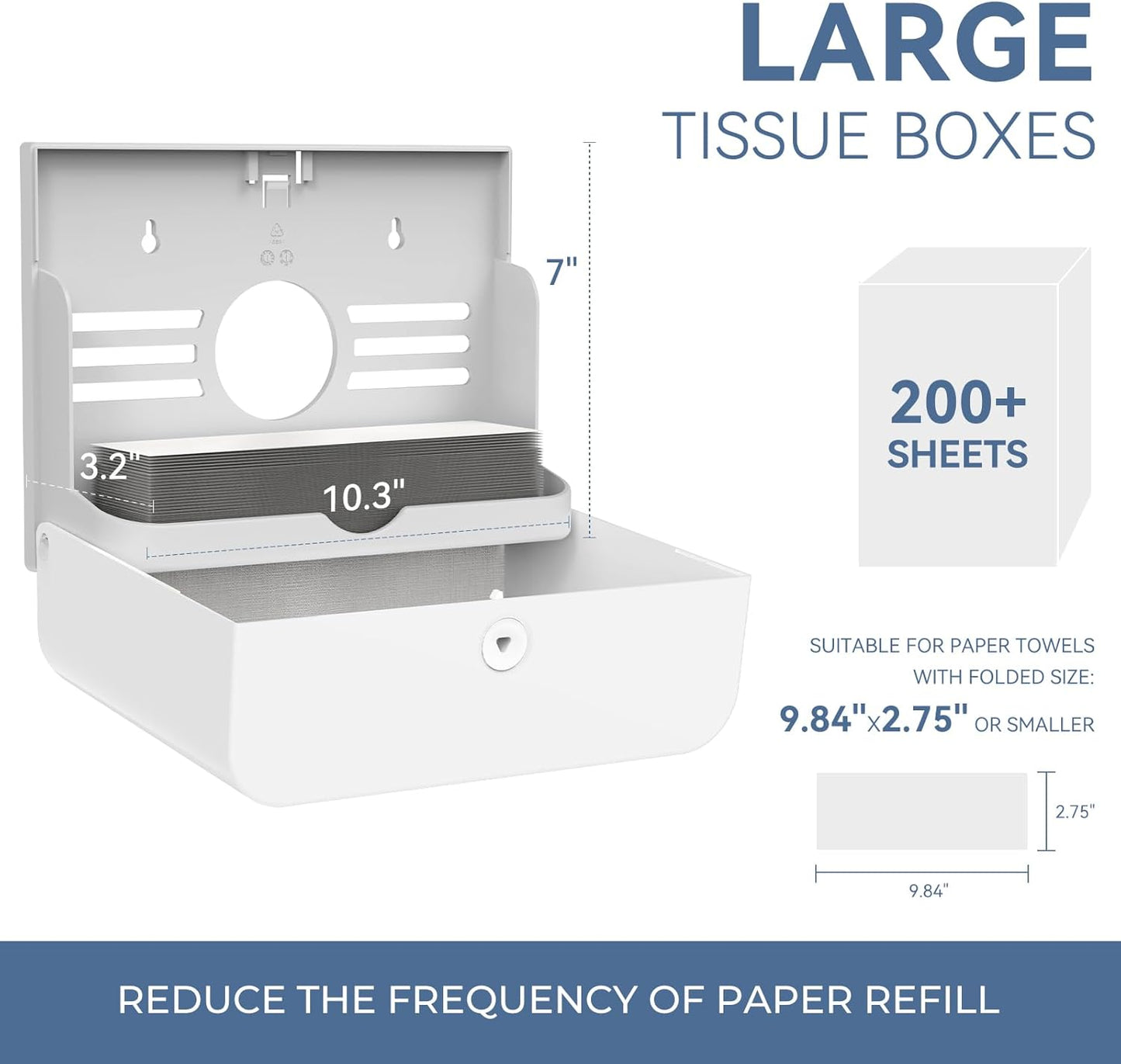 Paper Towel Dispenser Wall Mount, Adhesive No Drilling Multifold Trifold C Fold Commercial Hand Towel Dispenser,White