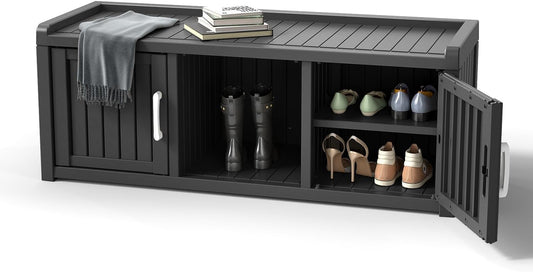 ROJIK Shoe Cabinet Waterproof UV-Resistant,Storage Bench Indoor Outdoor with Adjustable Shelves,for Entryway Bedroom,Hallway,Living Room(2 Door,Black)