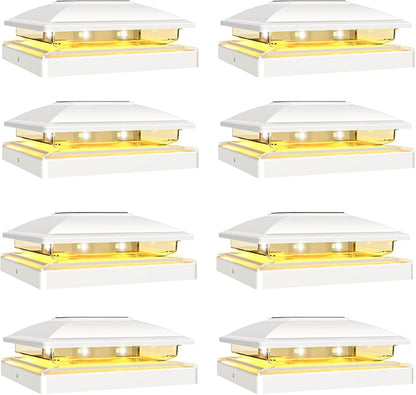 VOLISUN Solar Post Cap Light Outdoor,Solar Fence - Post Lights Waterproof for 4x4/5x5/6x6 Wooden/Vinyl Post,White Deck Cap Light Solar Powered with Warm White for Garden/Patio/Porch 8pack