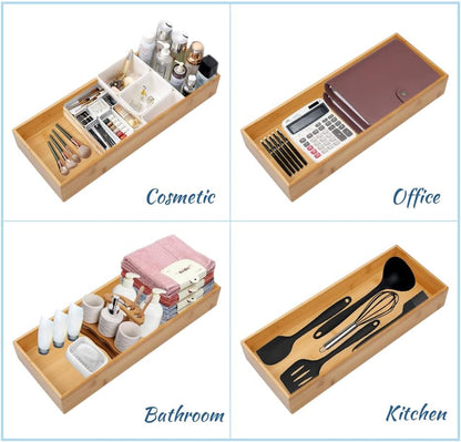 Bamboo Drawer Organizer - Kitchen Utensil Organizer Silverware Tray Cutlery Holder，Office Desk Supplies and Accessories (12x5.9x2.6 inch)