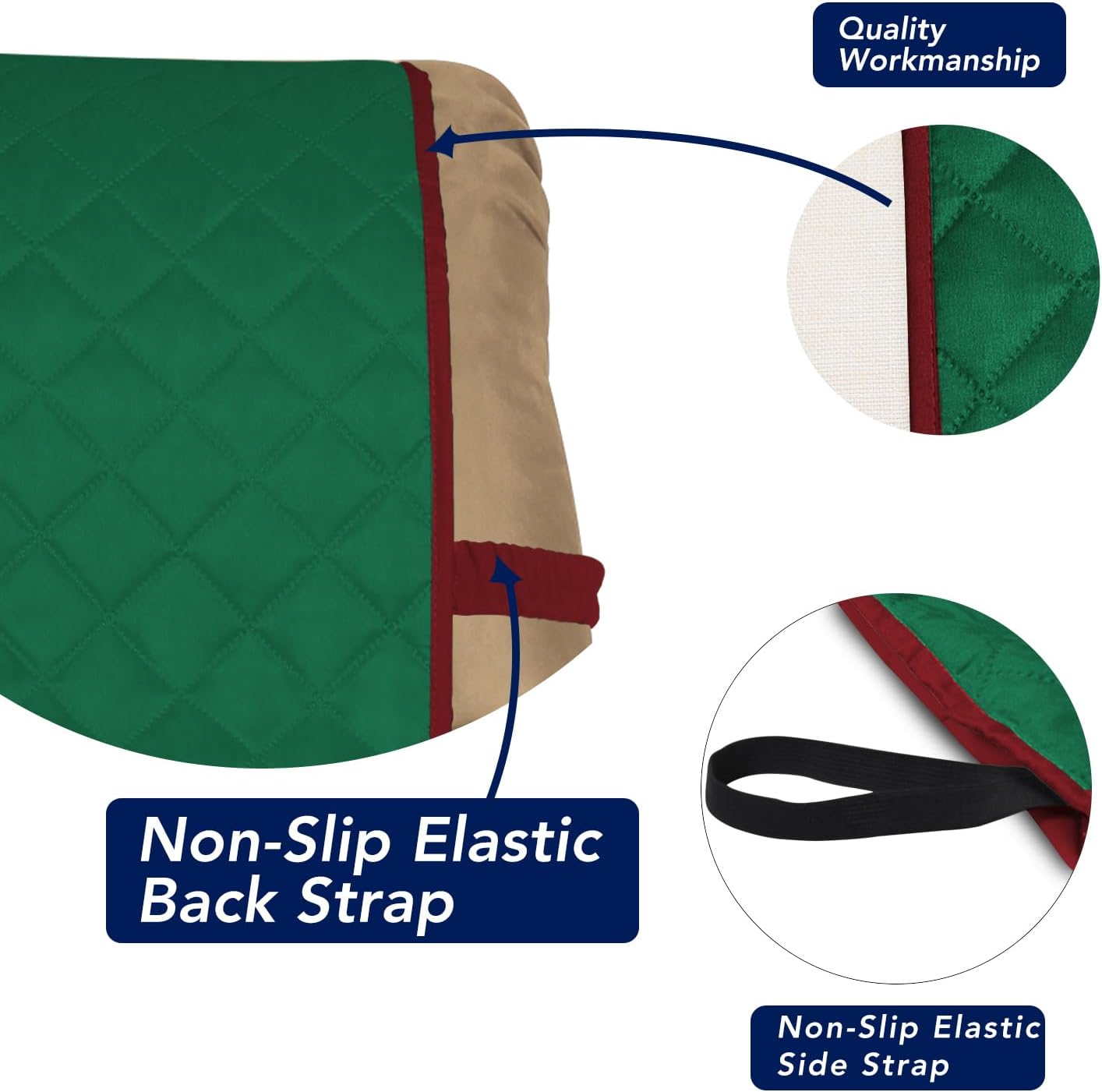 PureFit Reversible Quilted Sofa Cover, Water Resistant Slipcover Furniture Protector, Washable Couch Cover with Non Slip and Elastic Straps for Kids, Dogs, Pets (Small Recliner, Green/Red)