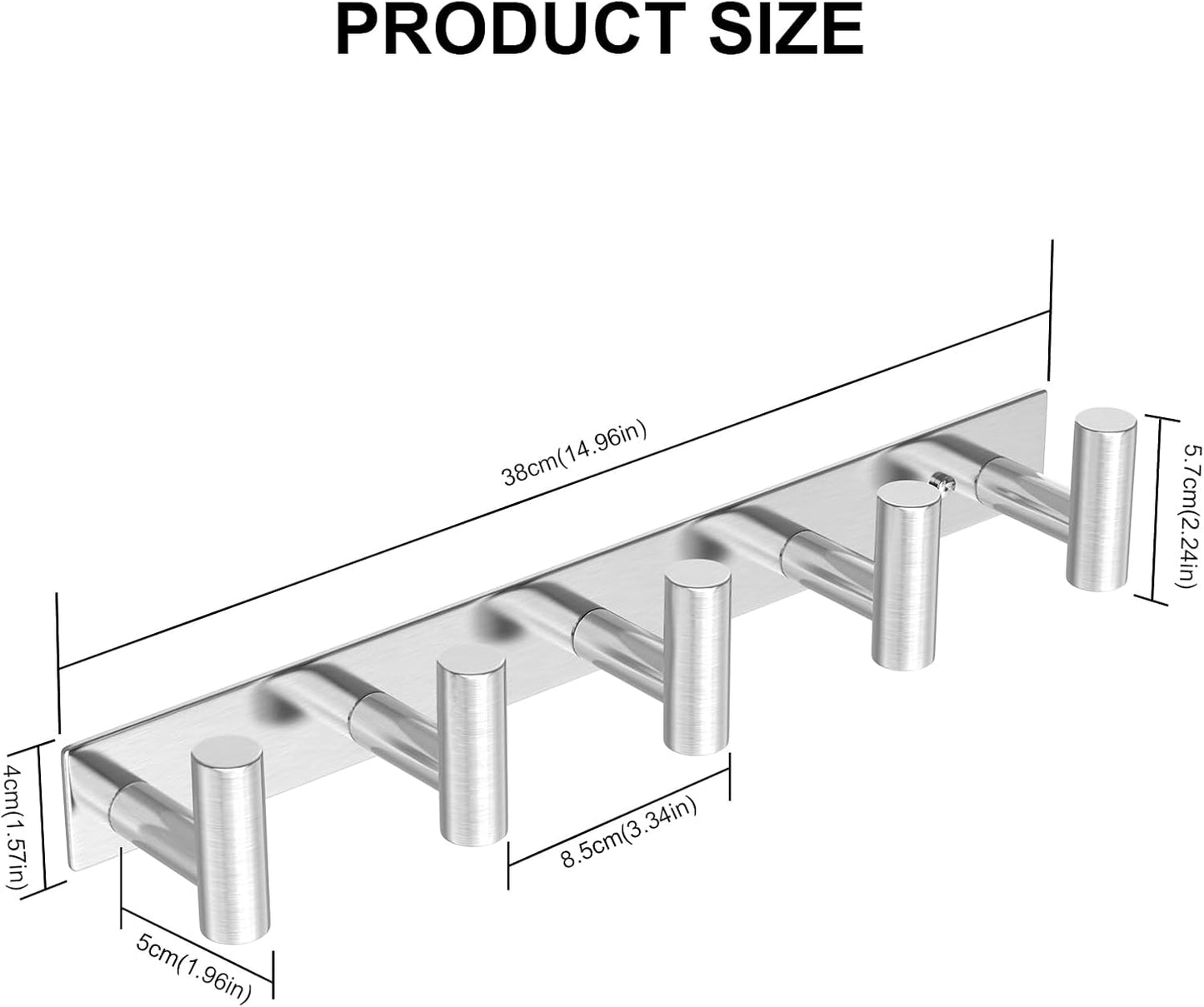 VAEHOLD Silvery Hat and Coat Wall Mount Rack - 5 Hooks for Robes, Bags, Keys, and Towels - Bathroom Towel Hanger Organizer (1 Pack)