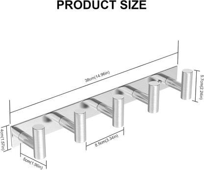 VAEHOLD Silvery Hat and Coat Wall Mount Rack - 5 Hooks for Robes, Bags, Keys, and Towels - Bathroom Towel Hanger Organizer (1 Pack)