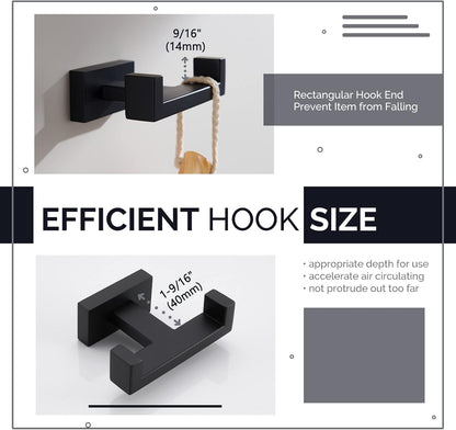 Angle Simple Double Towel Hook Matte Black, Stainless Steel Bathroom Towel Holder, Coat Robe Hook Wall Mount