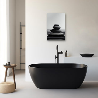 DOARTDO Zen Stone Canvas Wall Art Black and White Spa Stones Picture Print Modern Meditation Spirit Bathroom Decor Frame (24.00" x 36.00", Zen Stone - 1)