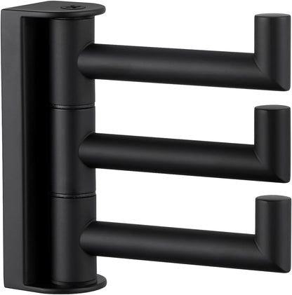 Angle Simple Swivel Towel Hook 3 Arms, SUS 304 Stainless Steel Foldable Bathroom Robe Towel Hook, Wall Coat Holder, Matte Black