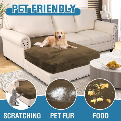 H.VERSAILTEX Velvet Stretch Individual Chaise Cover Sectional Couch Covers for L Shaped Sofa Both Left/Right Furniture Protector Seat Cushion Sofa Cover (1 Piece Chaise Cover, Bronze Brown)