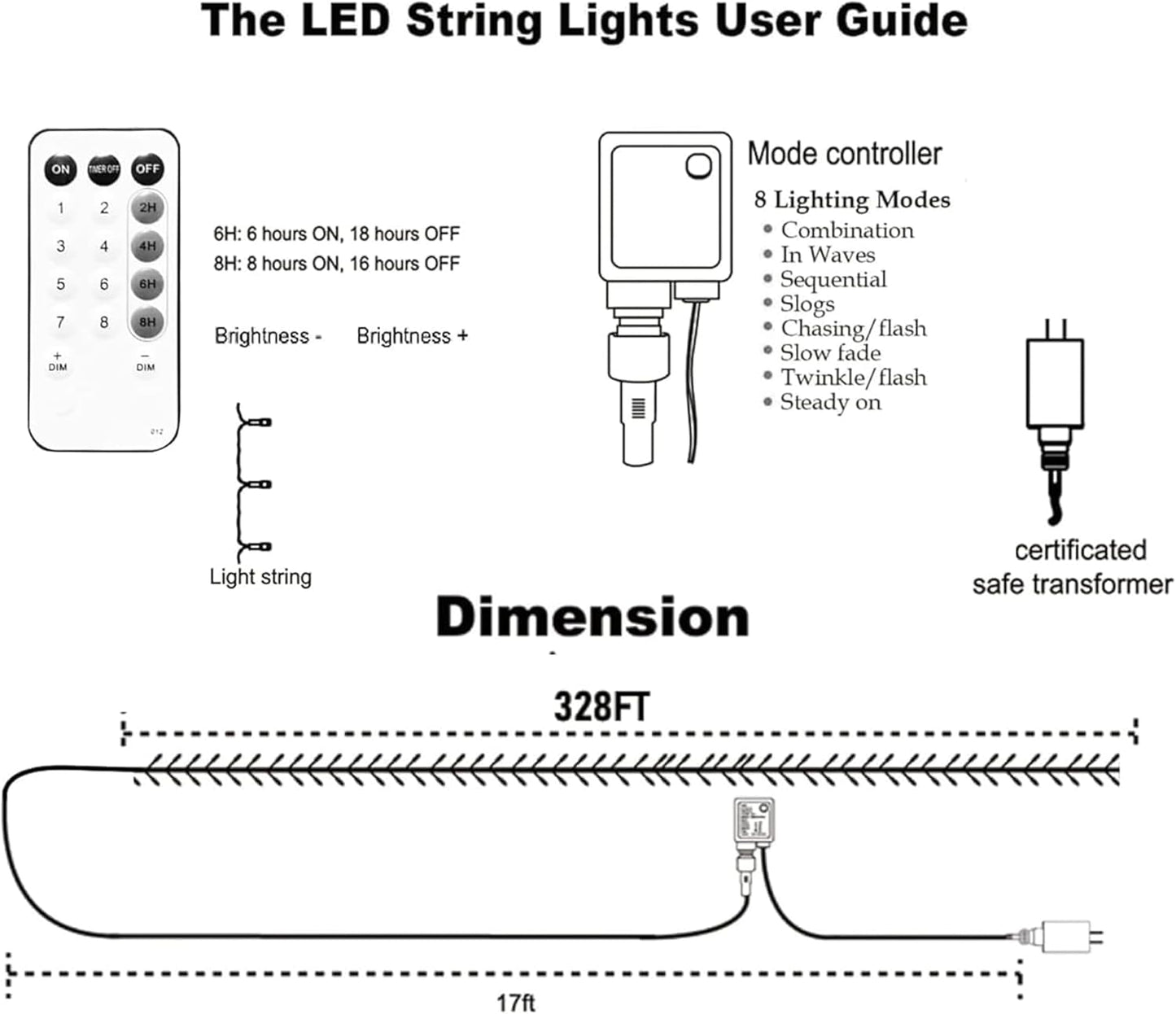 Dazzle Bright Outdoor Halloween String Lights, 1000 LED 328 FT Plug in Fairy Light with Remote Control 8 Modes & Timer, Waterproof Decoration for Home Garden Yard Wedding, Purple and Orange