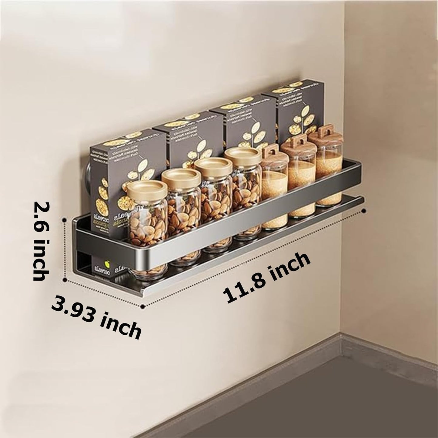 Spice Rack wall mounted 2 Pack,Suction Cups Spice Organizer for Cabinet,Large Capacity Metal Spice Shelf for Kitchen Cabinet, Pantry Doors, Bathroom, Shower, Home Decor(11.8 inch)