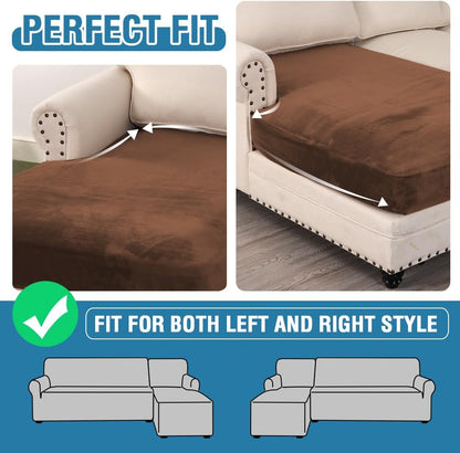 H.VERSAILTEX Velvet Stretch Individual Chaise Cover Sectional Couch Covers for L Shaped Sofa Both Left/Right Furniture Protector Seat Cushion Sofa Cover (1 Piece Chaise Cover, Caramel)