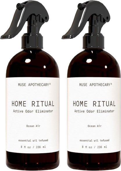 Muse Apothecary Home Ritual Active Odor Eliminator Spray - Furniture Deodorizer Spray & Bathroom Odor Eliminator for Home - Essential Oil Air Freshener - 8oz, Ocean Air