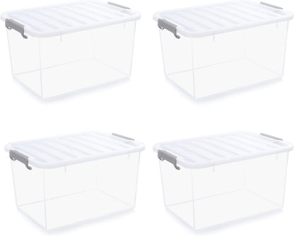 Citylife 44.4 QT Plastic Storage Bins with Latching Lids Stackable Storage Containers for Organizing Large Clear Storage Box for Garage, Closet, Kitchen, 4 Packs