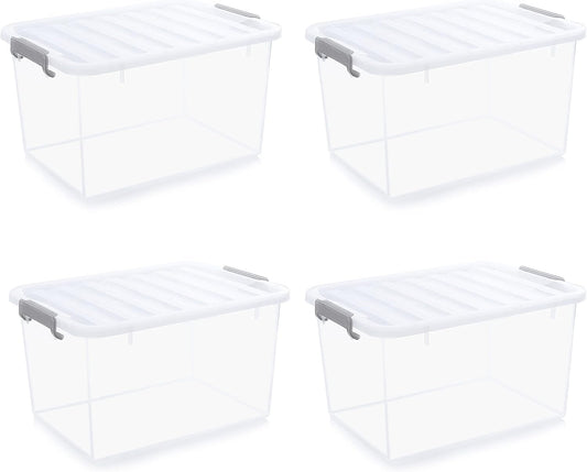 Citylife 44.4 QT Plastic Storage Bins with Latching Lids Stackable Storage Containers for Organizing Large Clear Storage Box for Garage, Closet, Kitchen, 4 Packs