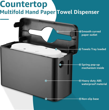 Multifold Paper Towel Dispenser Countertop, Heavy Duty Wide-Design, 300-Sheet Large Capacity Black Paper Towel Holder, Compatible with Tork, AmazonCommercial, Kleenex, Scott, Pacific Multifold Towels