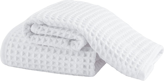 Microfiber Waffle Face Towels, 2 Pieces, Soft, Absorbent, Fast Drying, Lint Free (White)