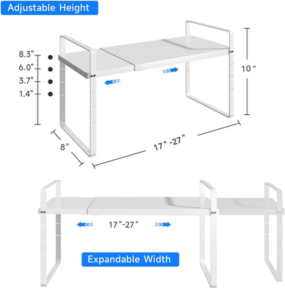 Expandable Cabinet Shelf Organizer, Stackable Kitchen Pantry Counter Storage, Adjustable Closet Cupboard Stand Rack Risers Spice Organization 80LBS Heavy Duty White 3 Pack