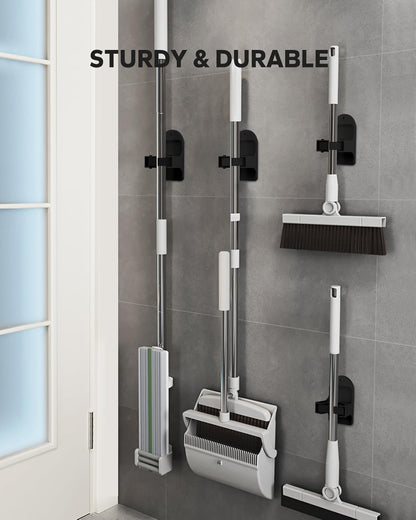 Broom Holder Wall Mount (Black 4 Count), Broom Holder, Broom and Mop Organizer Wall Hanging, Mop and Broom Holder Wall Mount, Broom Organizer Wall Mount for Home, Kitchen, Garage Storage