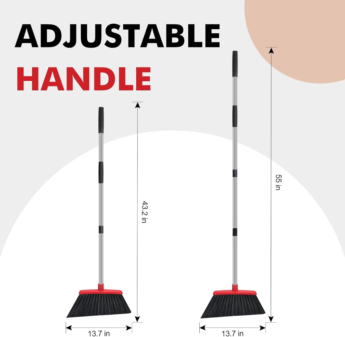 Heavy Duty Broom, 55 Inch Long Handle Outdoor Large Angle Brooms, Commercial Broom for Sweeping Indoor, for Home Garage Kitchen Office Courtyard Lobby Patio Lawn Concrete