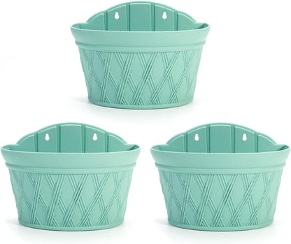 Sungmor Wall Hanging Planters,11.5 Inch Hanging Flower Pots for Railing Fence - Indoor Outdoor Balcony Wall Planter Hanging Basket, Plastic Pot Plant Container - Half Round & 3PC Pack & Green