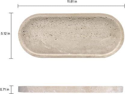 Natural Marble Tray, Oval Vanity Decorative Tray for Bathroom Counter, Countertop Stone Organizer, Catchall Tray for Kitchen, Perfume, Candles, Jewelry Dish Decorative Tray