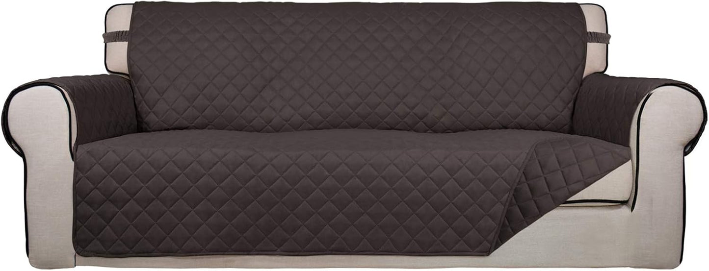 PureFit Reversible Quilted Sofa Cover, Water Resistant Slipcover Furniture Protector, Washable Couch Cover with Non Slip and Elastic Straps for Kids, Pets (Sofa, Chocolate/Chocolate)