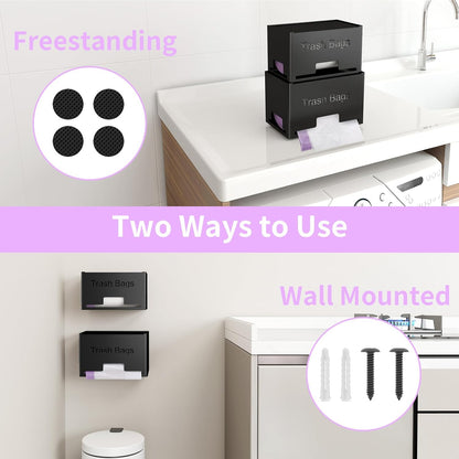 2-Pack Trash Bag Holder Dispenser, Stackable Garbage Bag Dispenser, Extra Large Trash Organizer for Kitchen Laundry Under Sink, Wall Mounted or Freestanding, Metal Black