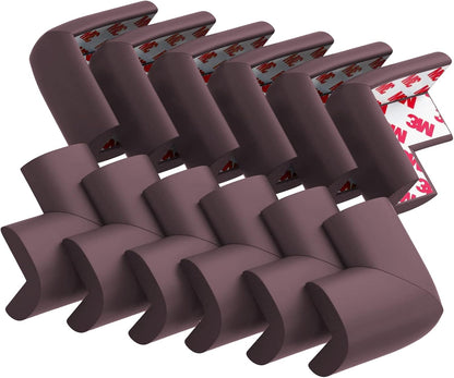 12 Pack Soft Corner Protector Baby Proofing Edge and Corner Guards, Table Corner Protectors for Furniture, Safety Pre-Taped Rubber Corner Covers for Fireplace, Stair, Cabinet (Brown)