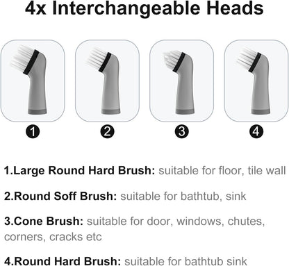 Electric Cleaning Brush with 4 in 1 Multiple Brush Heads, Indoor Household Cordless Motorized Brush for Bathroom Toilet Kitchen Tile Crevice(Black)